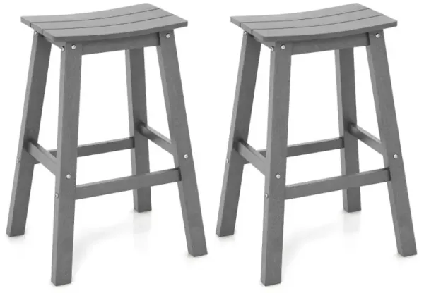 29 Inch HDPE Patio Bar Stool Set of 2 Armless Saddle Stools