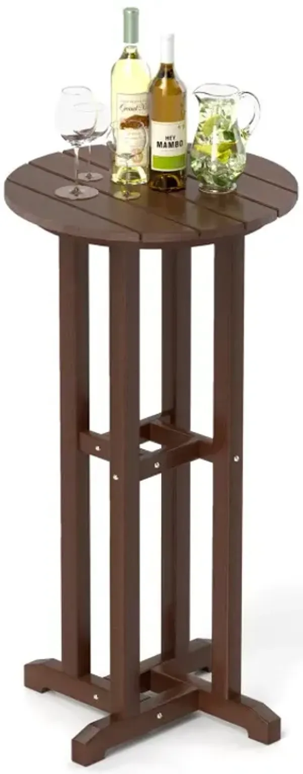 21.5 Inch Round Bar Table Patio HDPE Bar Height Dining Table with Slatted Tabletop
