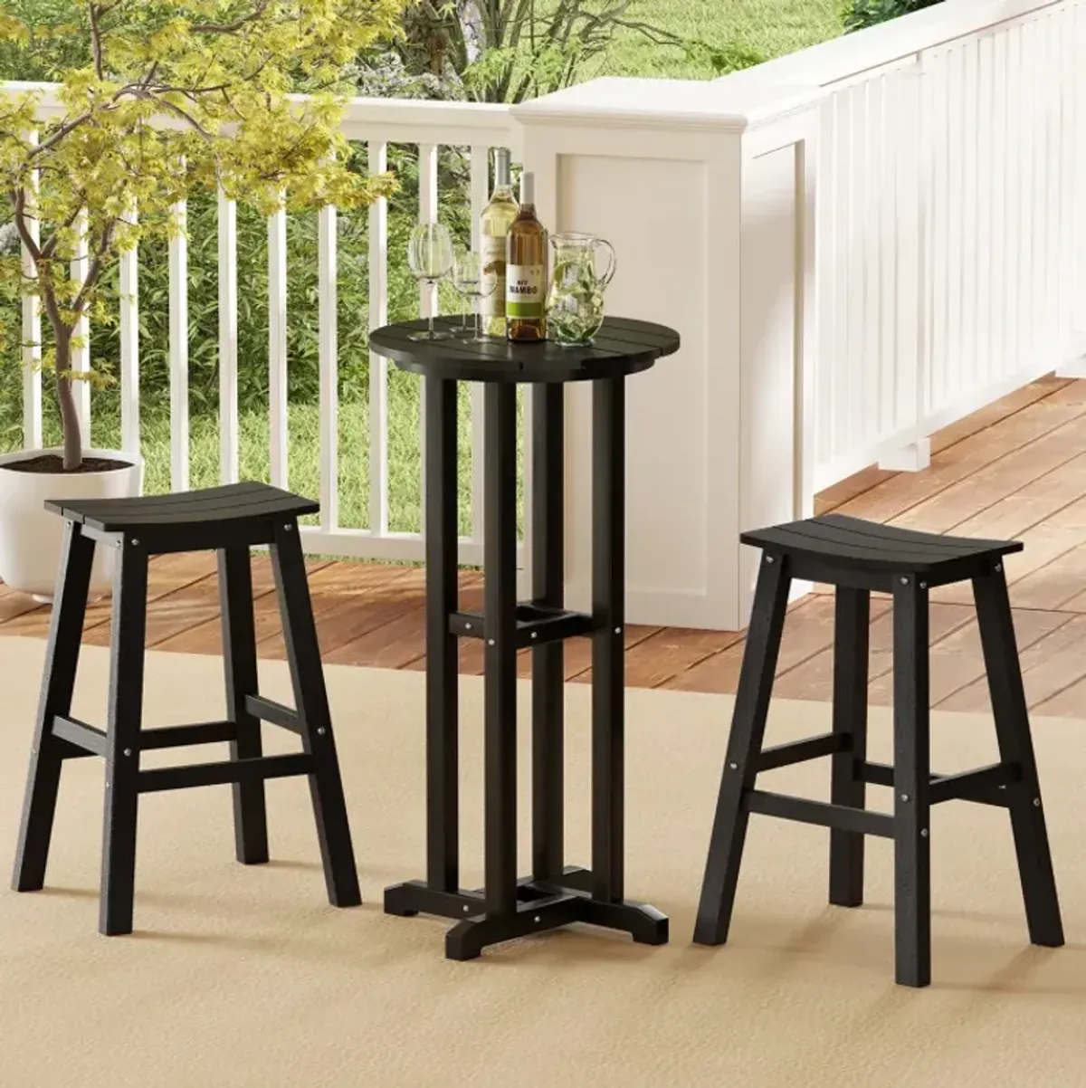 21.5 Inch Round Bar Table Patio HDPE Bar Height Dining Table with Slatted Tabletop