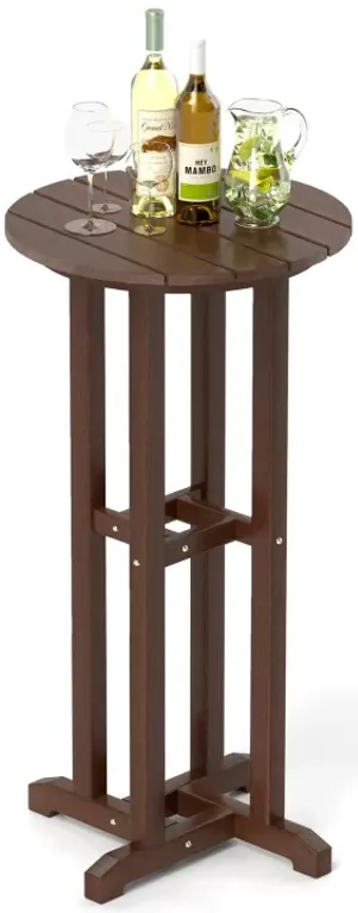 21.5 Inch Round Bar Table Patio HDPE Bar Height Dining Table with Slatted Tabletop