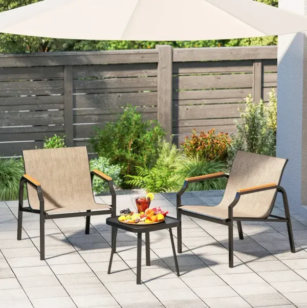 3 Piece Outdoor Chair Set with Breathable Fabric Seat and Armrests