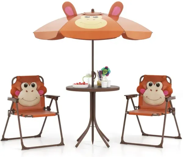 4 Pieces Kids Picnic Set with 2 Folding Chairs and Height Adjustable Umbrella
