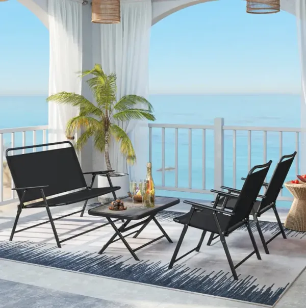 4 Pieces Patio Folding Furniture Set with SPC Coffee Table and Patio Chairs