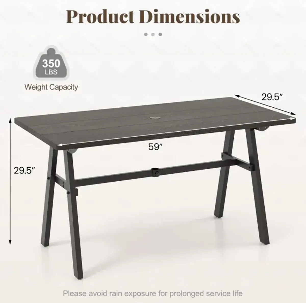 Outdoor Dining Tale for 6 with 1.93 Inch Umbrella Hole for Garden