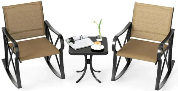 3 Piece Patio Rocking Set with Smooth Rocking Motion Outdoor Rocker Chair Bistro Set 