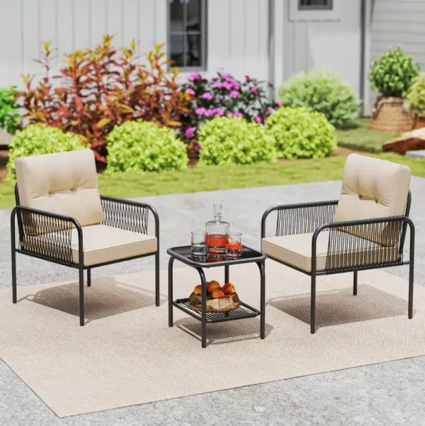 3 Pieces Patio Bistro PE Outdoor Wicker Rattan Furniture Conversation Set