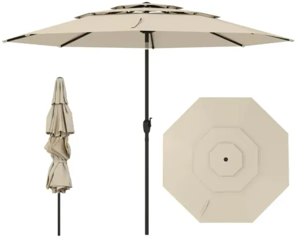 10 ft 3-tier Vented Patio Umbrella with Push Button Tilt
