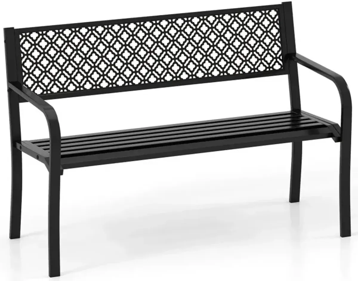 50 Inches Outdoor Garden Bench with Geometric Lattice Backrest and Slatted Seat