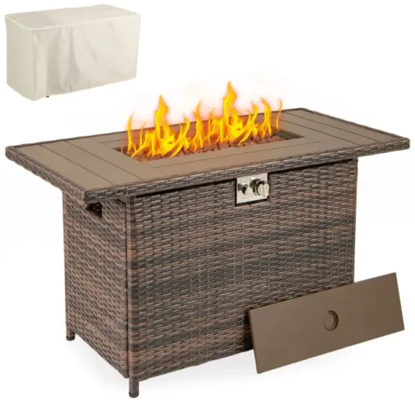44.5 Inch Propane Fire Pit Table Rattan Gas 2-in-1 with Stainless Steel Burner