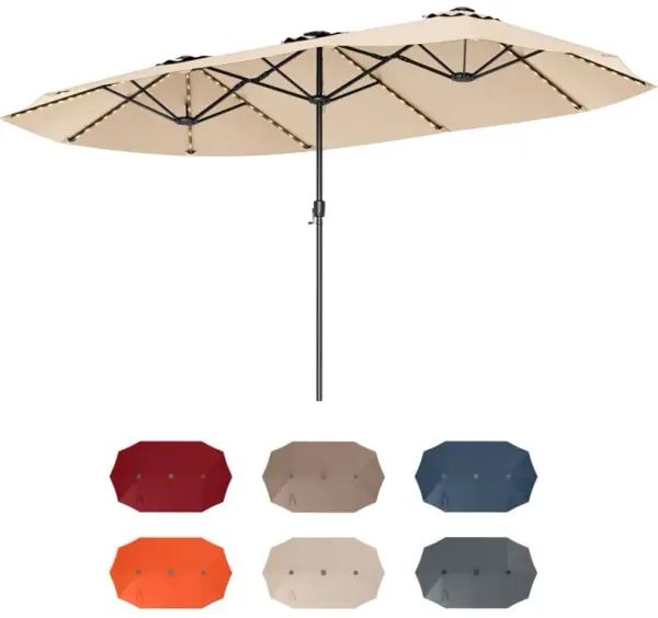 15.5 FT Extra-Large Patio Umbrella with LED Solar Lights and Crank Handle