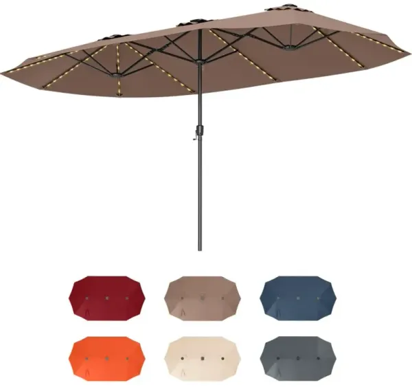 15.5 FT Extra-Large Patio Umbrella with LED Solar Lights and Crank Handle