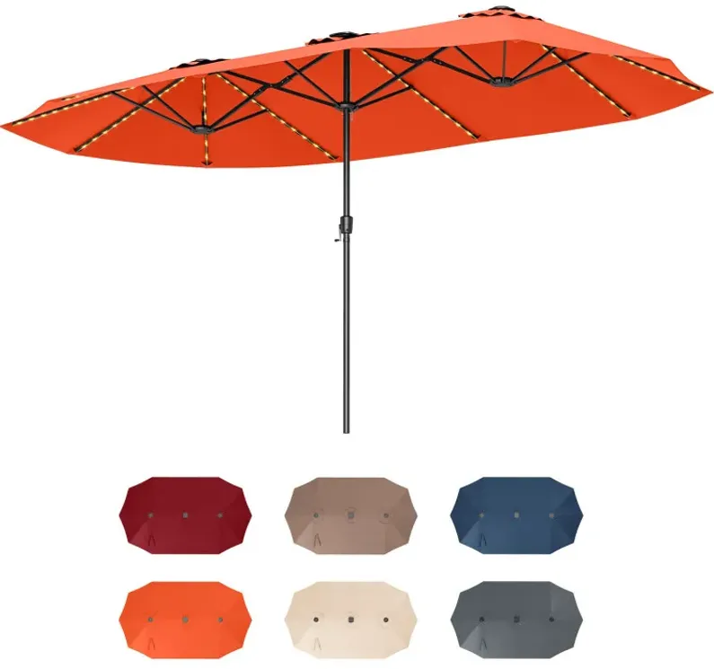 15.5 FT Extra-Large Patio Umbrella with LED Solar Lights and Crank Handle