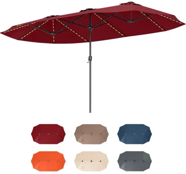 15.5 FT Extra-Large Patio Umbrella with LED Solar Lights and Crank Handle