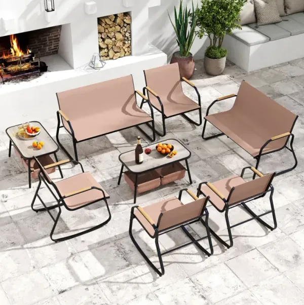 4 Pieces Patio Furniture Set with Rocking Bistro Chairs and Breathable Mesh Fabric