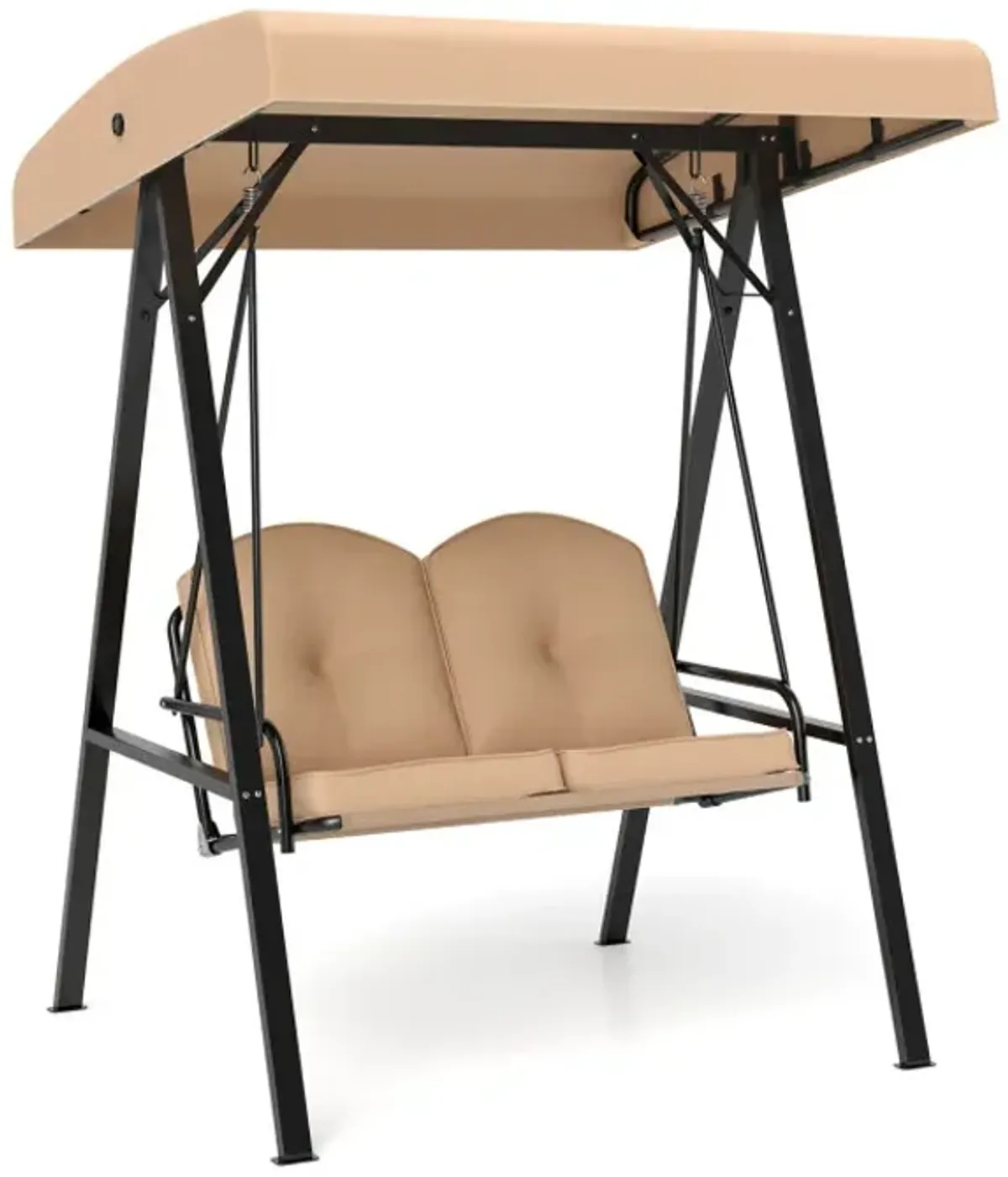2-Person Outdoor Porch Swing with A-Shaped Metal Stand and Adjustable Canopy