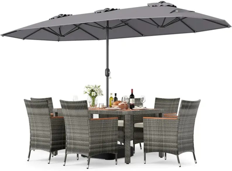8-Piece Patio Dining Set with Double-Sided Market Umbrella