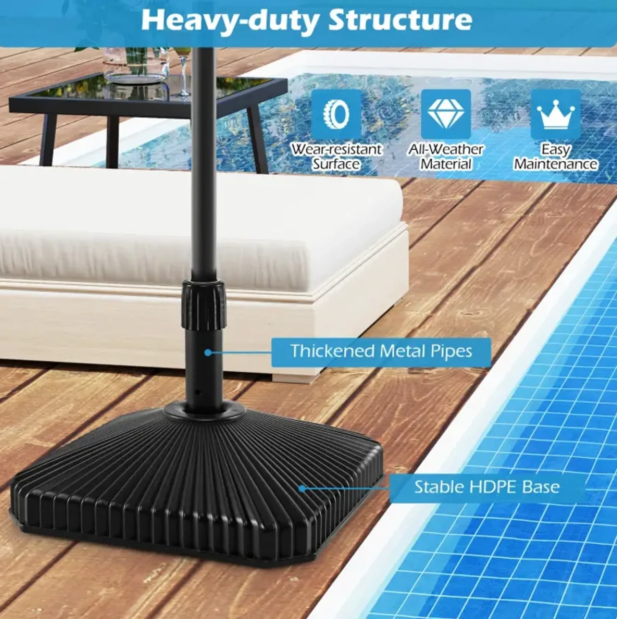 Fillable Umbrella Base With Shell Texture And 3 Coupler Sizes Costway ...