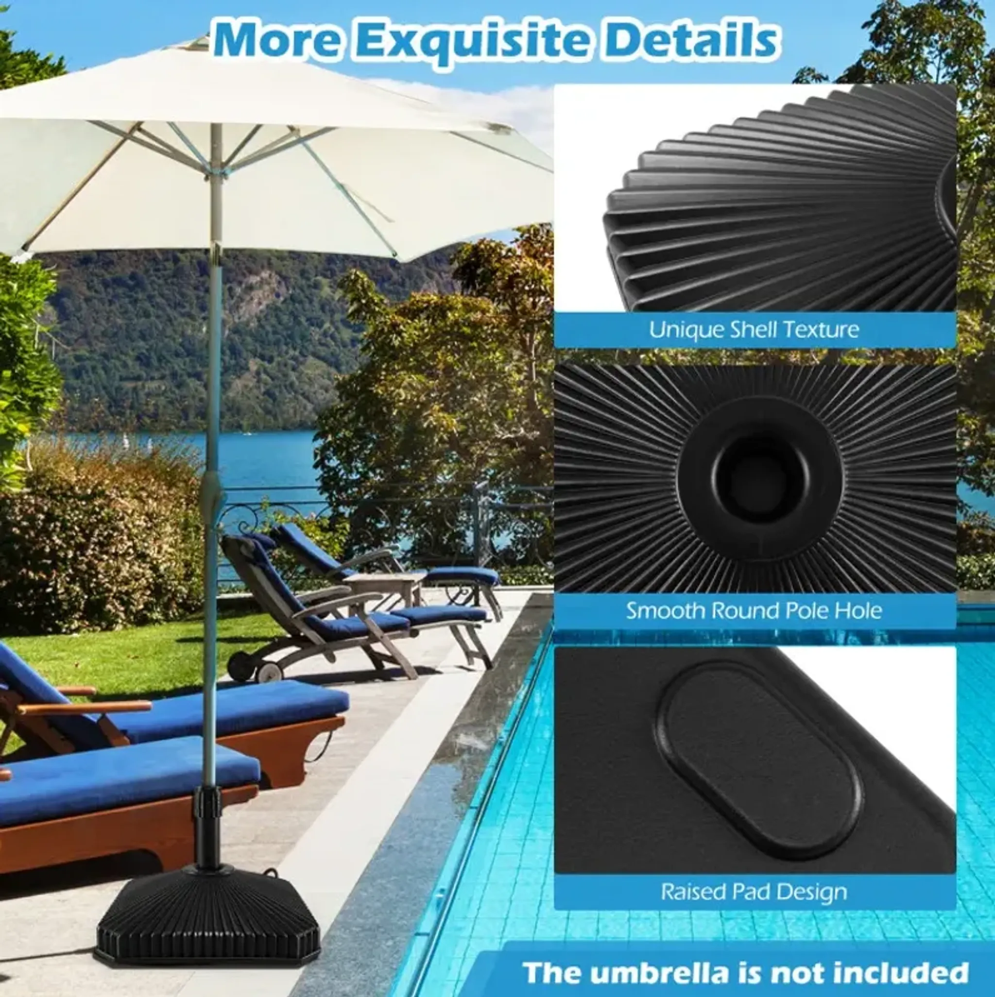 Fillable Umbrella Base With Shell Texture And 3 Coupler Sizes Costway ...