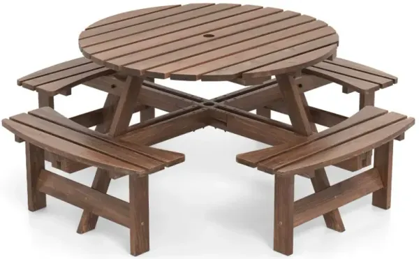 8-Person Round Picnic Table Set Circular Patio Dining Camping Table with Benches
