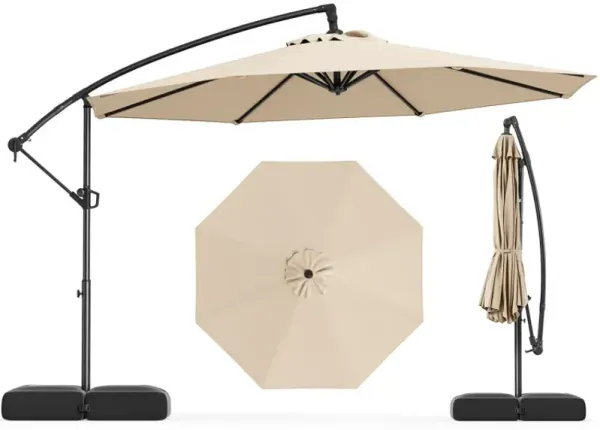10 Feet Offset Hanging Umbrella with Base Patio Cantilever Umbrella with Tilt
