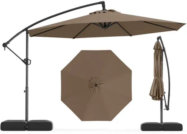 10 Feet Offset Hanging Umbrella with Base Patio Cantilever Umbrella with Tilt