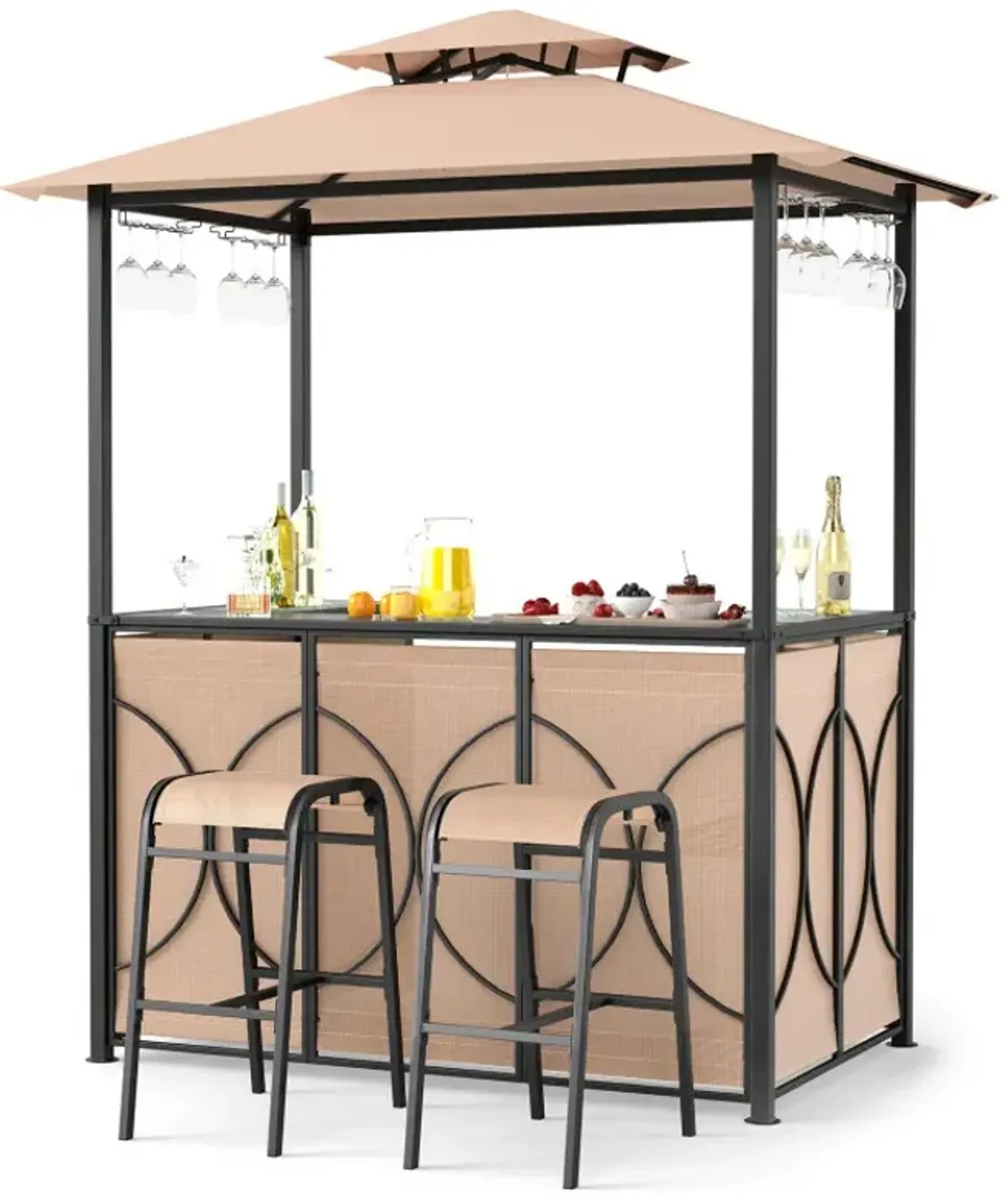 6.5 x 4 x 8 FT Grill Gazebo Set with 2 Bar Stools and Bar Table