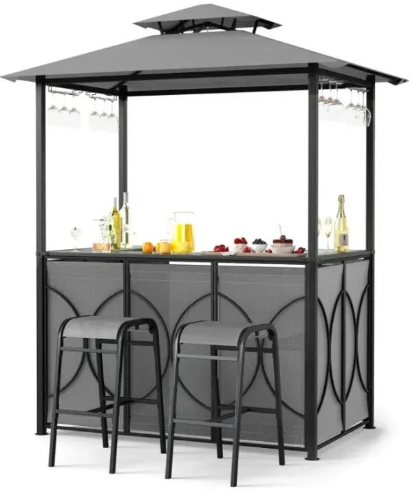 6.5 x 4 x 8 FT Grill Gazebo Set with 2 Bar Stools and Bar Table