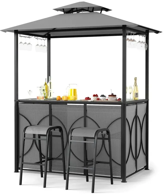 6.5 x 4 x 8 FT Grill Gazebo Set with 2 Bar Stools and Bar Table