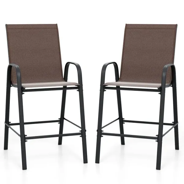 Outdoor Bar Stools Set of 2 29 Inch Fabric Bar Height Stools with Armrests