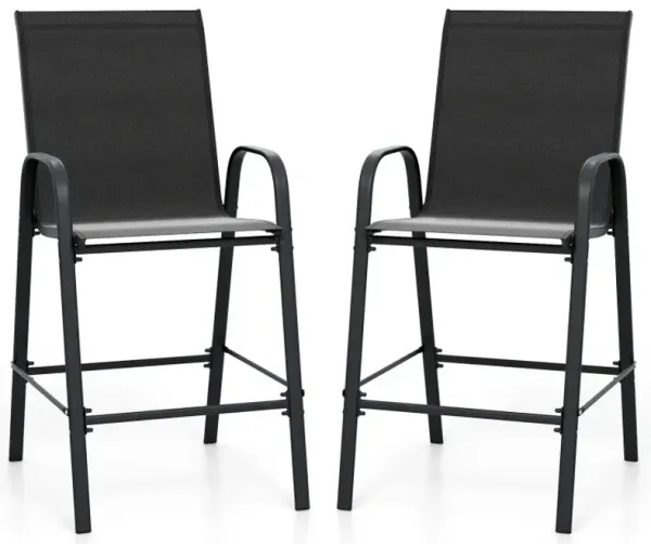 Outdoor Bar Stools Set of 2 29 Inch Fabric Bar Height Stools with Armrests
