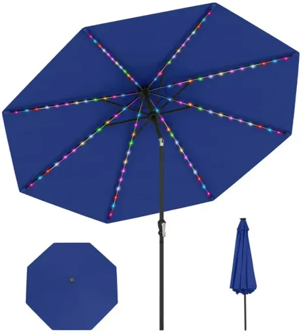10 Feet Solar Patio Umbrella with 96 Multi-Colored Flowing LED Lights and Tilt Adjustment