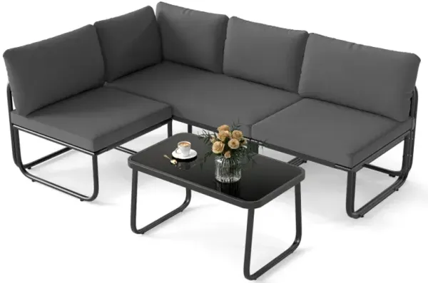 4 Pieces Patio Furniture Set with Cushions and Coffee Table