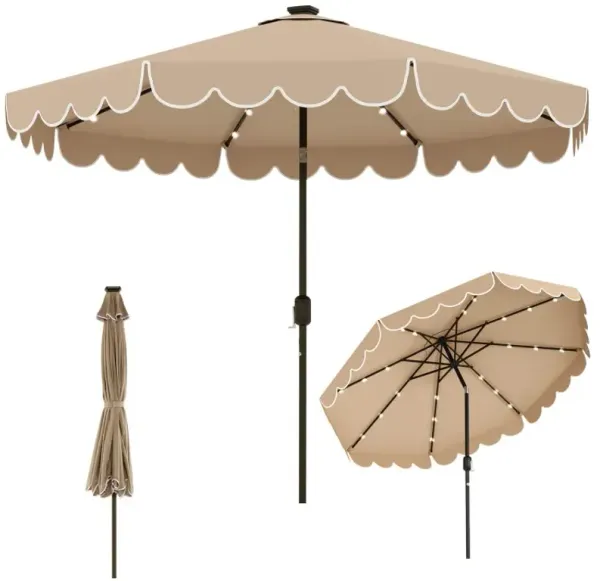 10 Feet Solar Patio Umbrella with 24 LED Lights and Vented Top