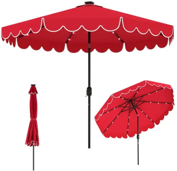 10 Feet Solar Patio Umbrella with 24 LED Lights and Vented Top