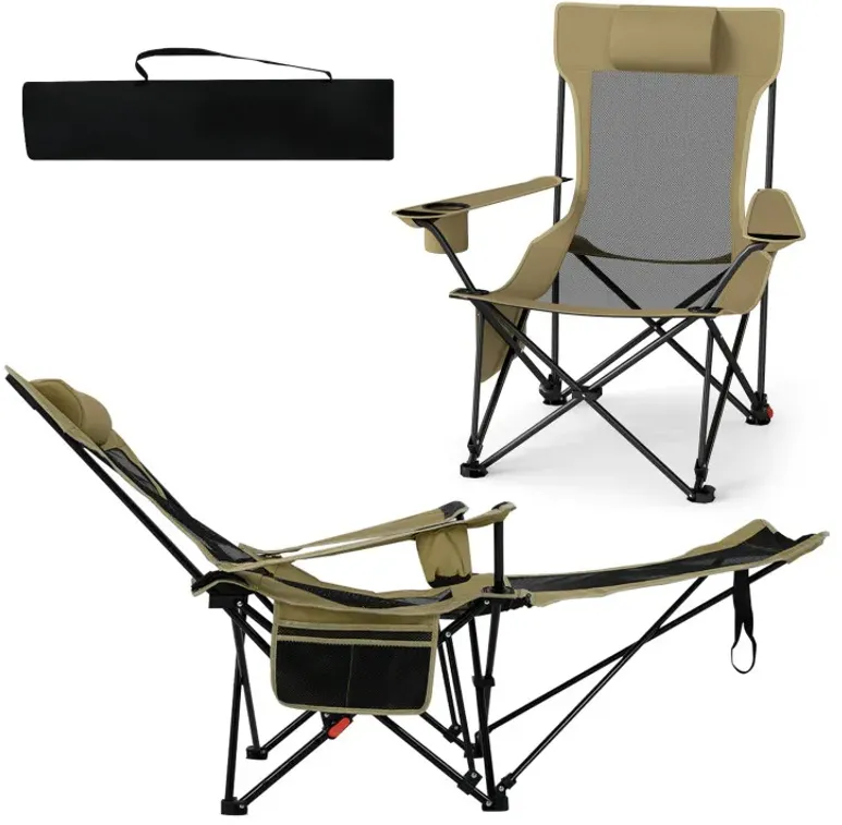 Reclining Camping Chair with Removable Footrest and Adjustable Backrest