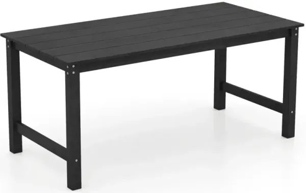 HDPE Outdoor Dining Table for 6 Person with Wood-Like Tabletop and Umbrella Hole