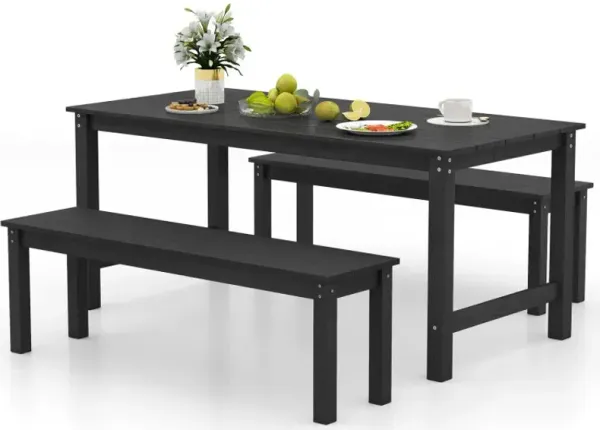 3 Pieces Outdoor Dining Table Set with 2 Benches