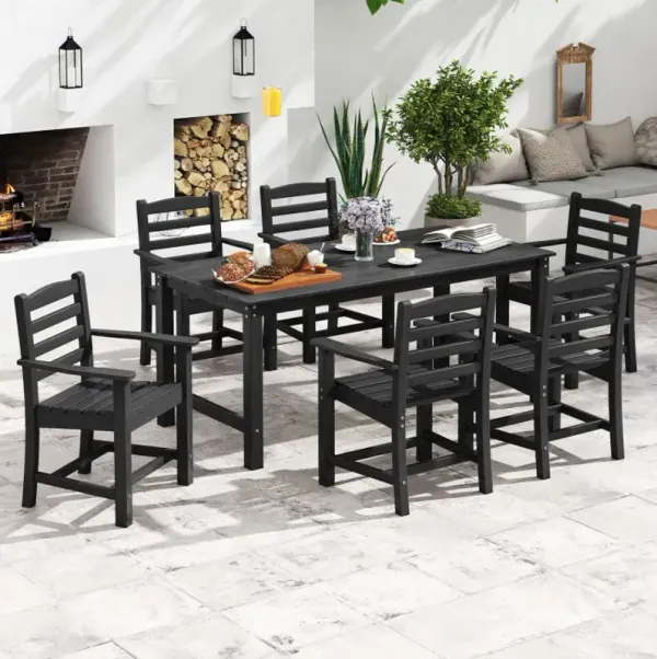7 Pieces Outdoor Dining Table Set for 6 People 67” HDPE Patio Rectangle Table and 6 Armchairs