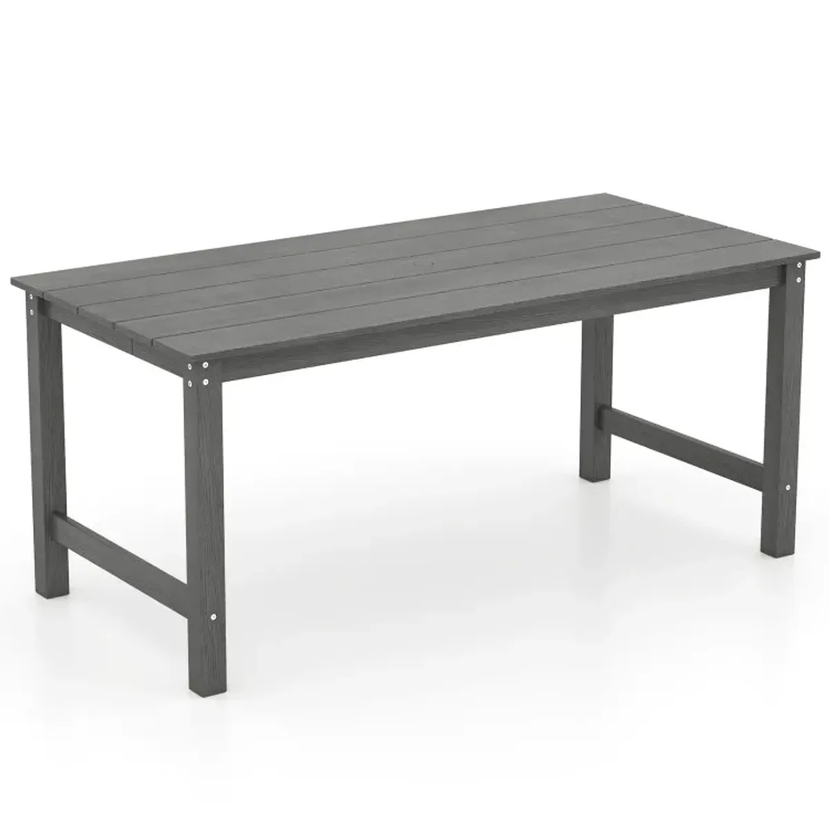 HDPE Outdoor Dining Table for 6 Person with Wood-Like Tabletop and Umbrella Hole
