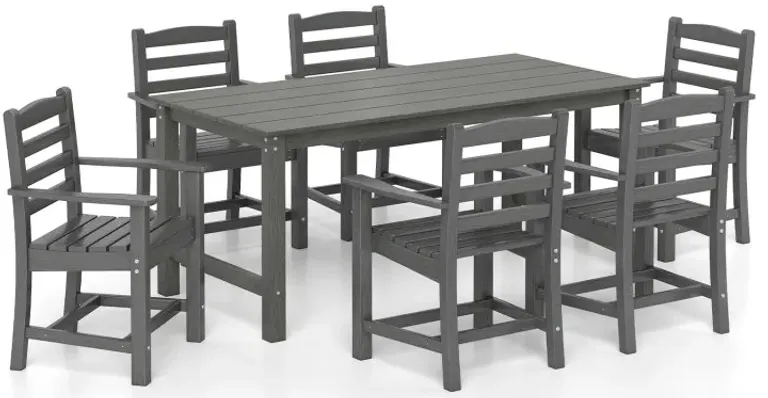 7 Pieces Outdoor Dining Table Set for 6 People 67 Inch HDPE Patio Rectangle Table and 6 Armchairs