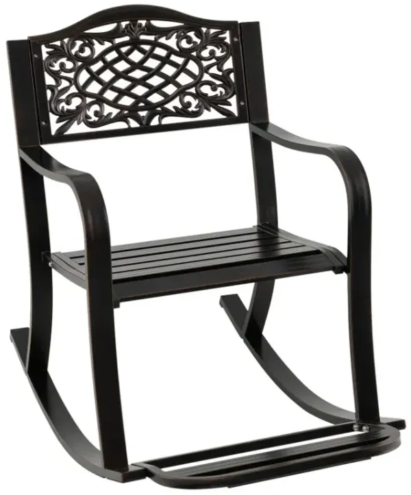Patio Rocking Chair with Footrest and Curved Armrests