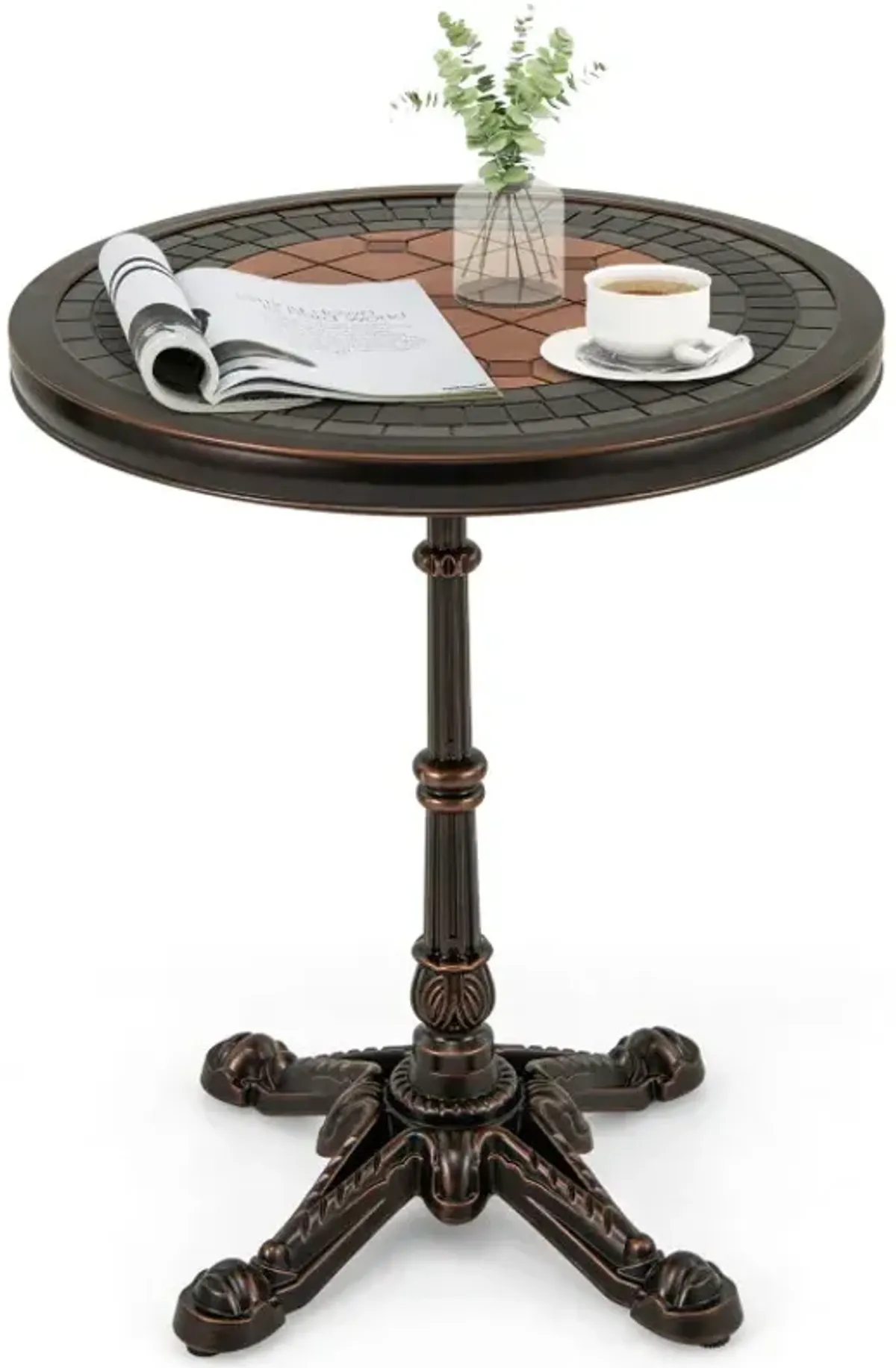 24" Round Patio Dining Table Weather-resistant Cast Aluminum Table