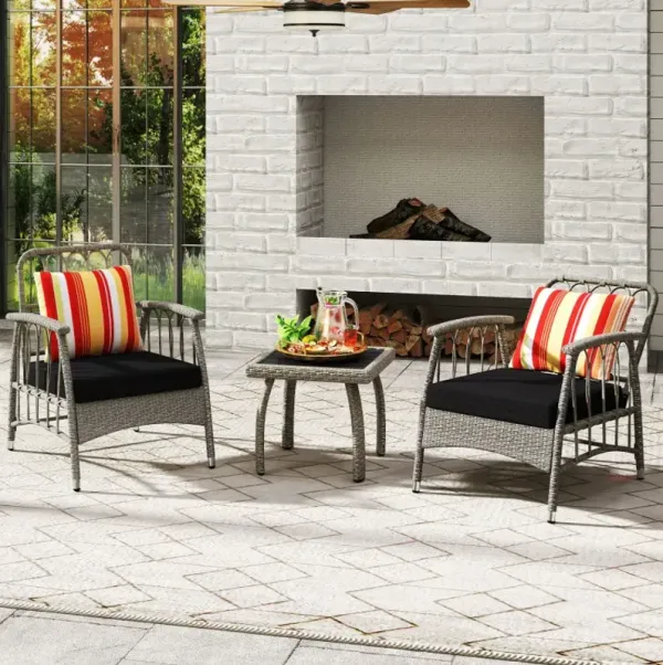 3 Pieces Patio PE Wicker Furniture Set with 5-Level Adjustable Backrest