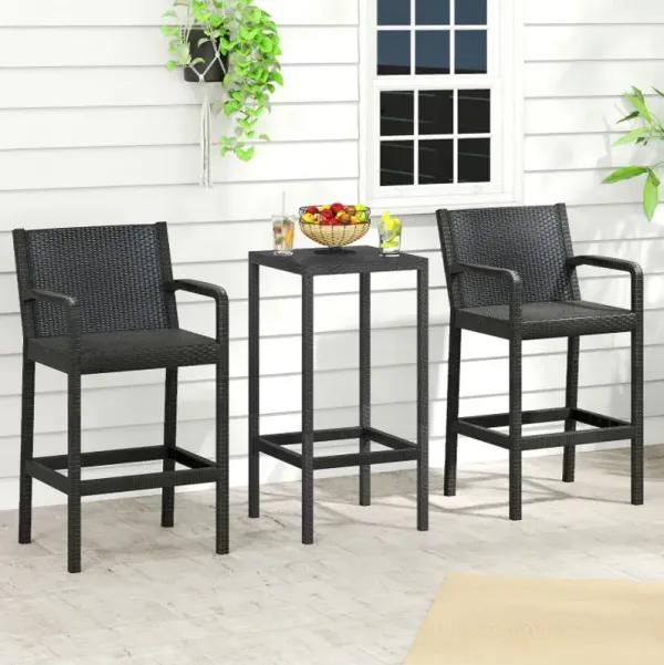 3 Pieces Patio Bar Set with 2 Stools and 1 Bar Table