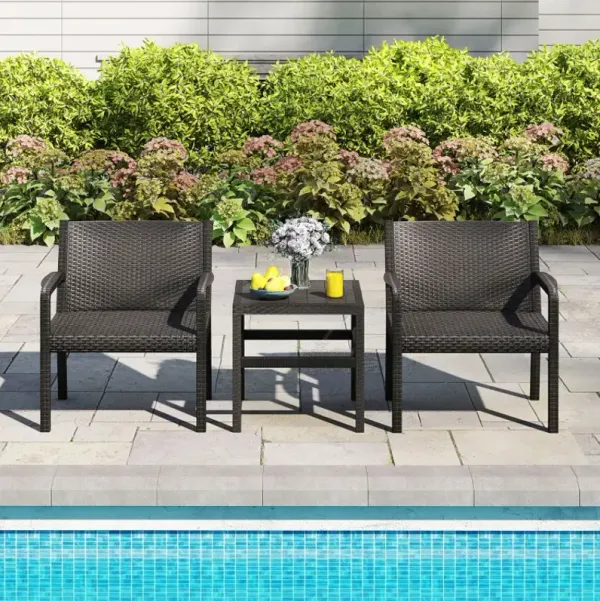 3 Piece Patio Furniture Set with 2 Modern Rattan Armchair and 25 Inch Squire Side Table
