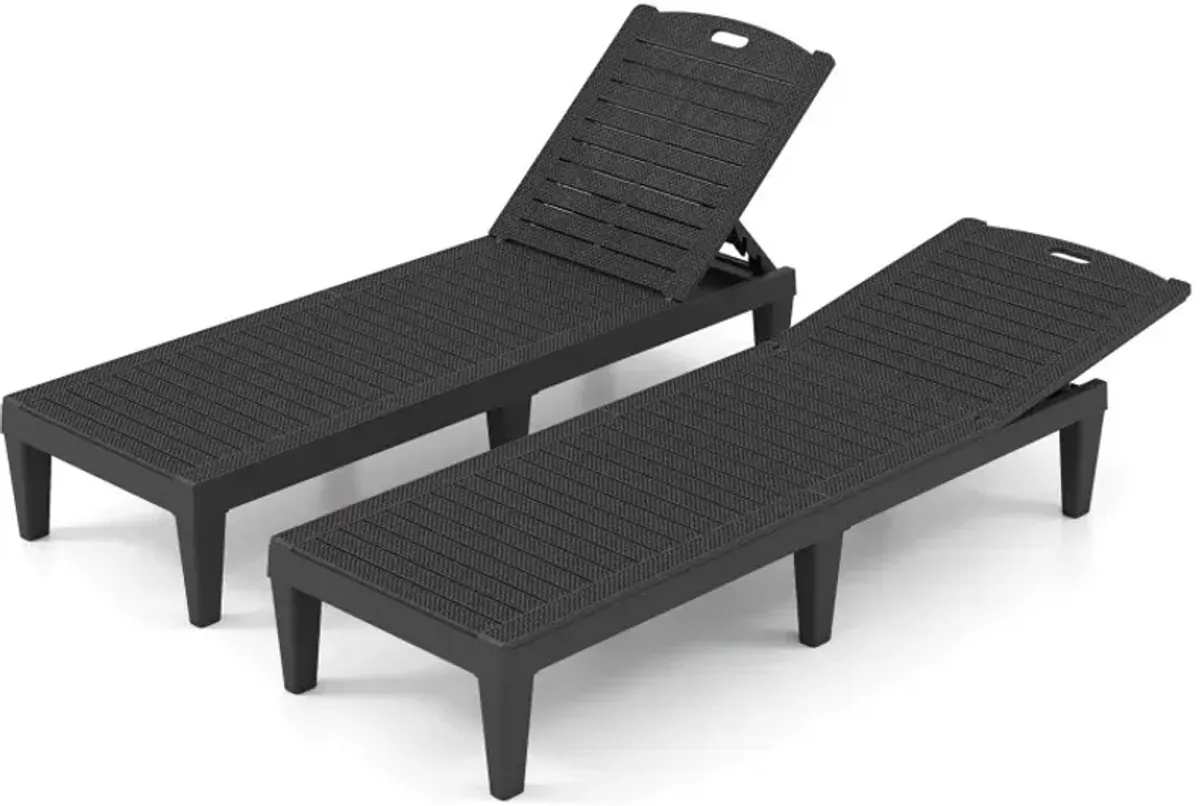 Outdoor PP Chaise Lounge Chairs Set of 2 with 4-Position Adjustable Backrests