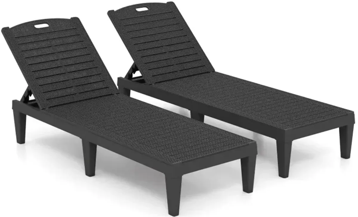 Outdoor PP Chaise Lounge Chairs Set of 2 with 4-Position Adjustable Backrests