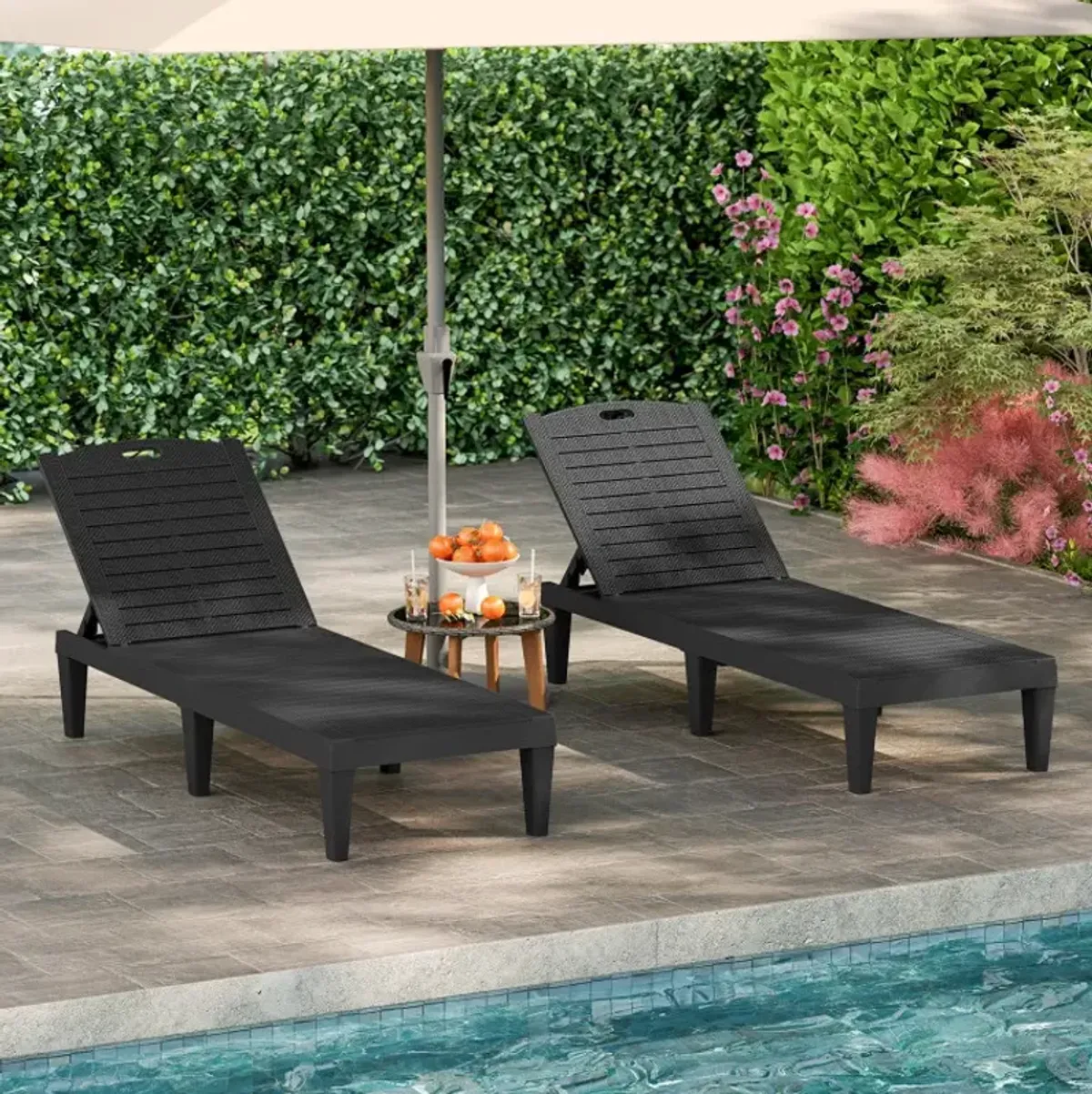 Outdoor PP Chaise Lounge Chairs Set of 2 with 4-Position Adjustable Backrests