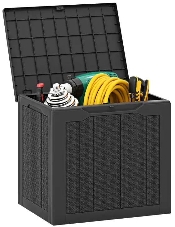 Outdoor Storage Box 25 Gallon Deck Box with Lockable Lid and Wicker-woven Texture