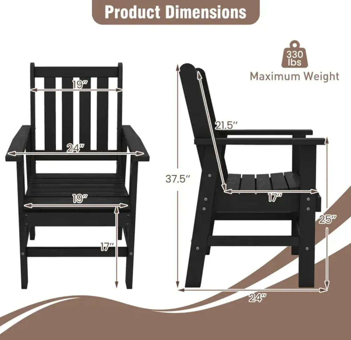Set of 2 Patio Dining Chairs with Wide Armrests